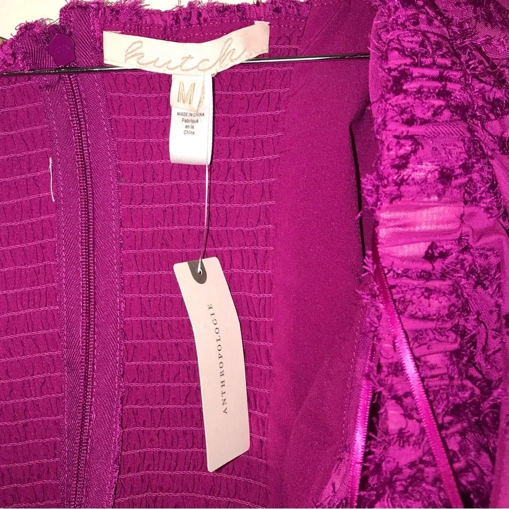 Anthropologie Hutch Raspberry Kenna Medley 3/4 Puff Sleeve Corset Crop Top - Picture 7 of 9